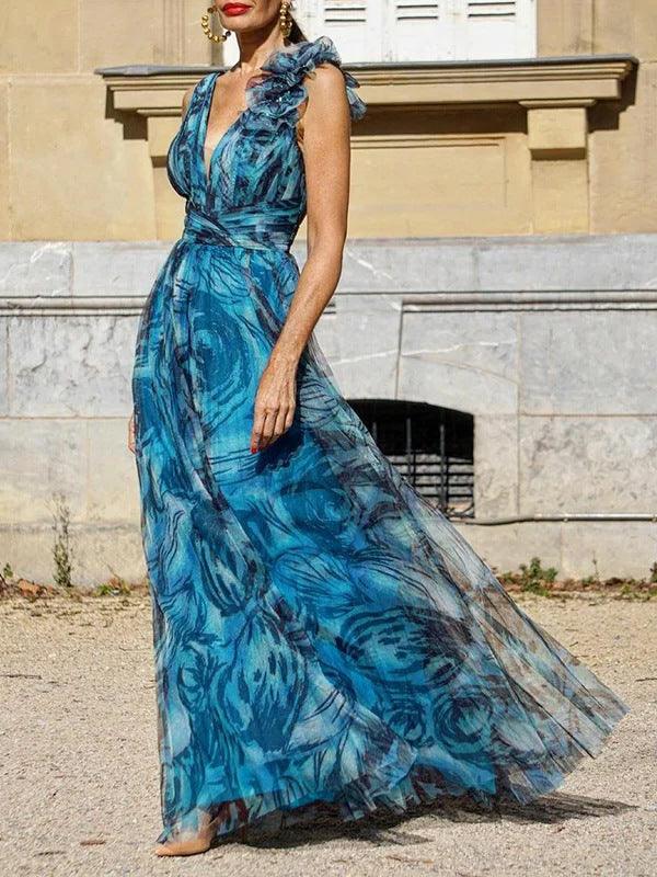 Lisa - Robe longue bleu style bohème - Zevessa