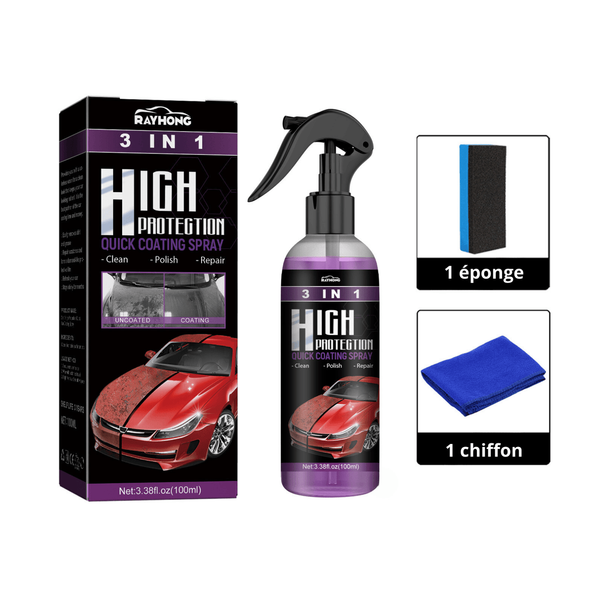 3 in 1 Car Coating Spray with Sponge and Cloth | Magic AutoSpray 