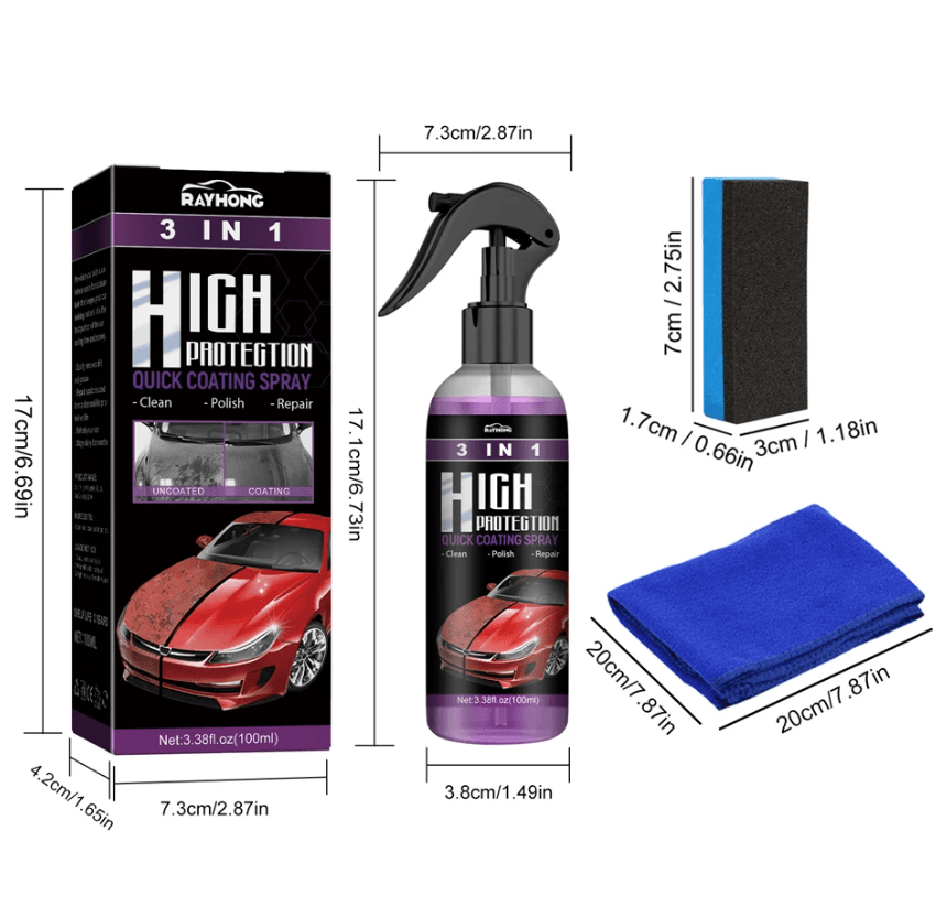 3 in 1 Car Coating Spray with Sponge and Cloth | Magic AutoSpray 